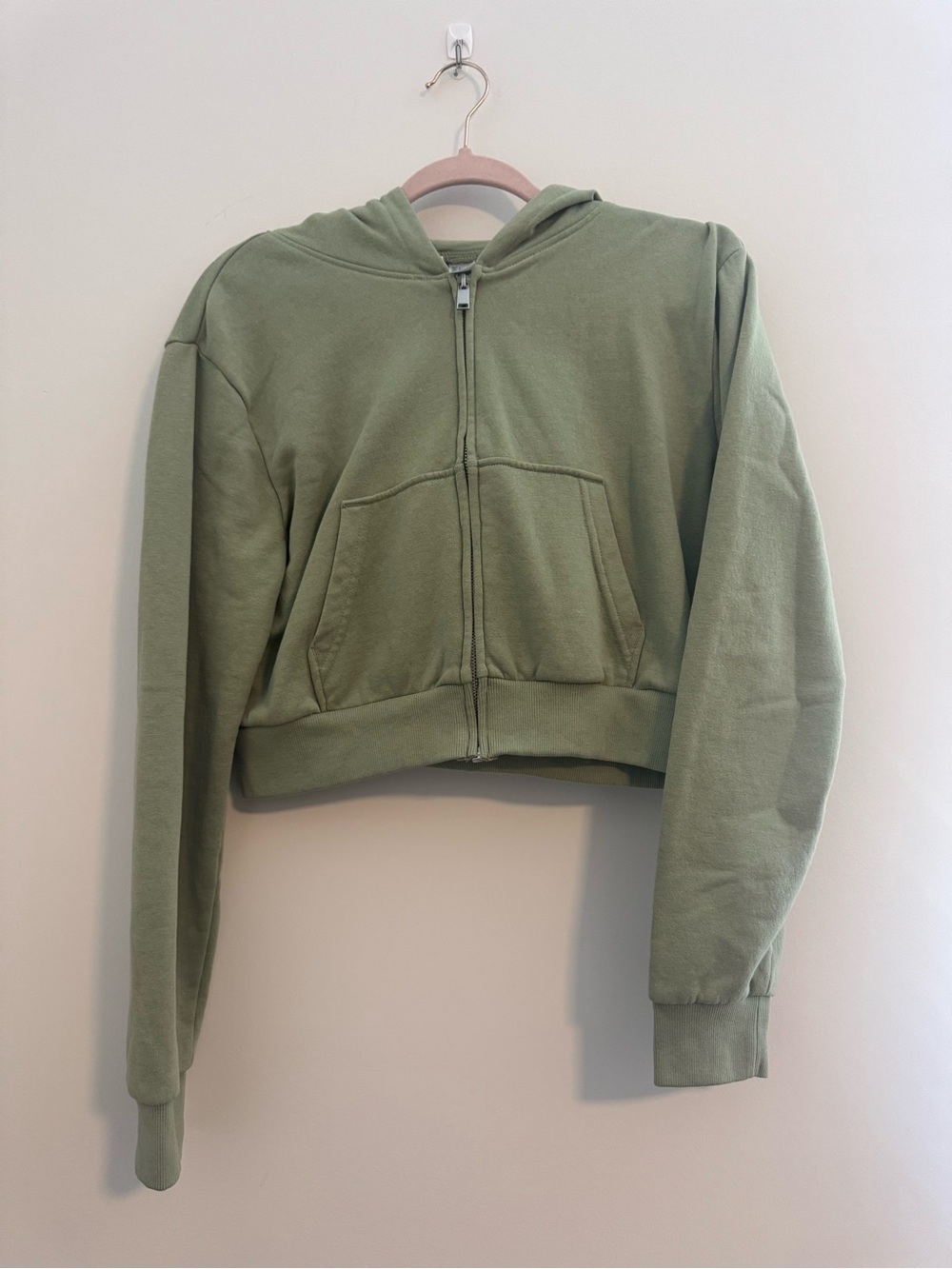 H&M Olive Zip-Up CroppedHoodie with Front Pocket - Picture 2 of 9